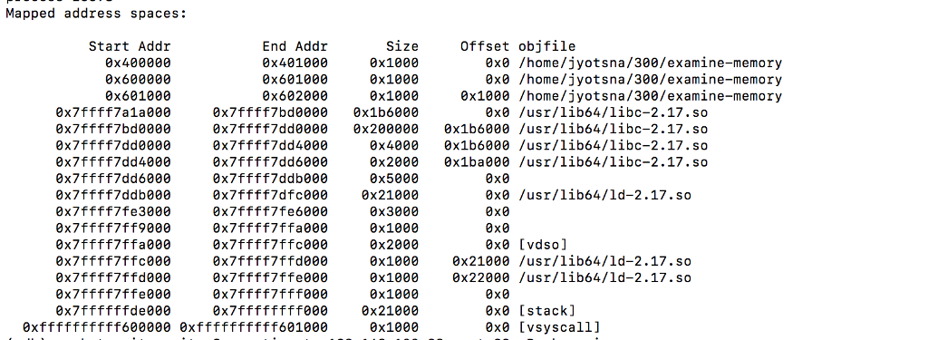  Using following memory mapp for a process, answer the questions part
