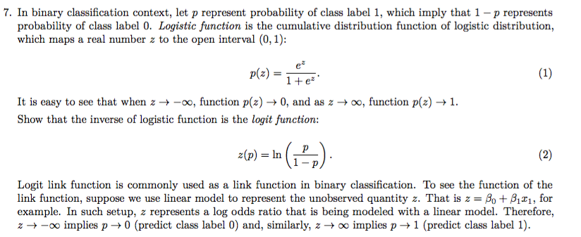  7. In binary classification context, let p represent probability of class
