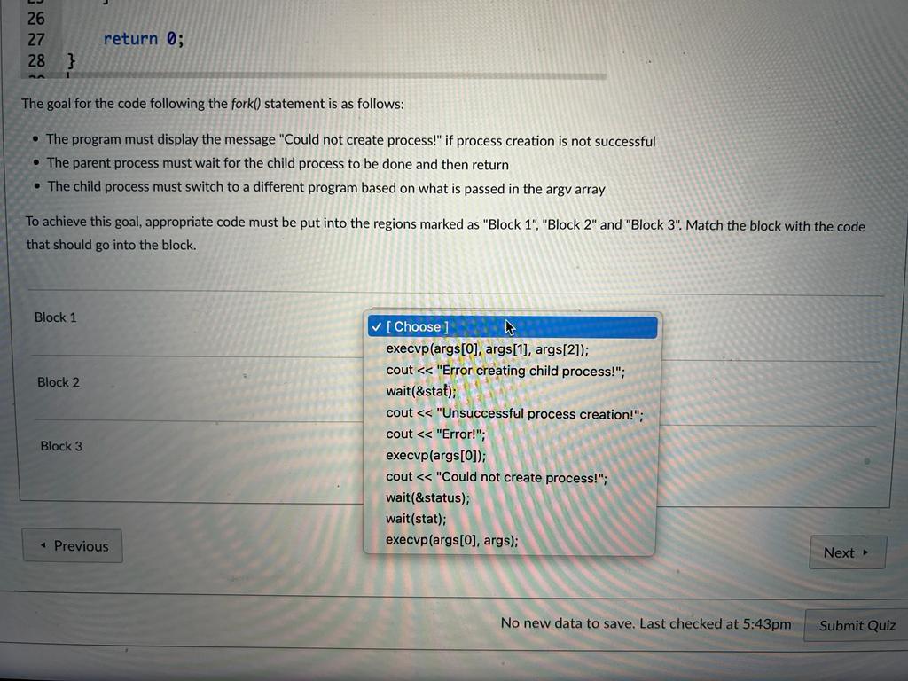 fork 0 statement is as follows: - The program must display the