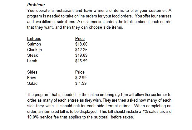 CODING IN JAVA! PLEASE HELP Problem: You operate a restaurant and have