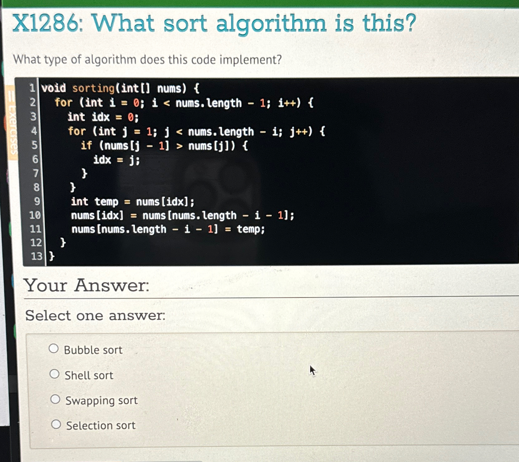  X1286: What sort algorithm is this?\ What type of algorithm does