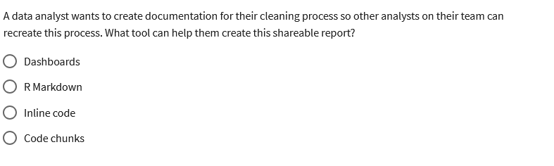  A data analyst wants to create documentation for their cleaning process