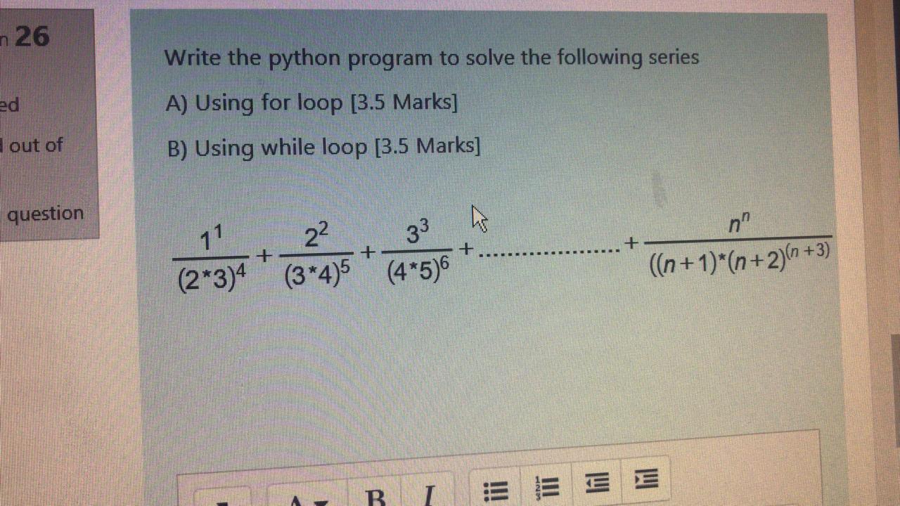  n 26 ed Write the python program to solve the following
