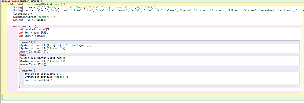 how to fix the java code? convert the number into the word
