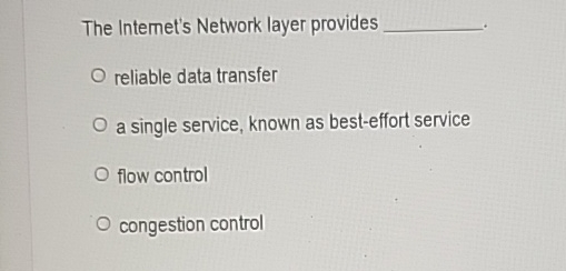  The Intemet's Network layer provides reliable data transfer a single service,
