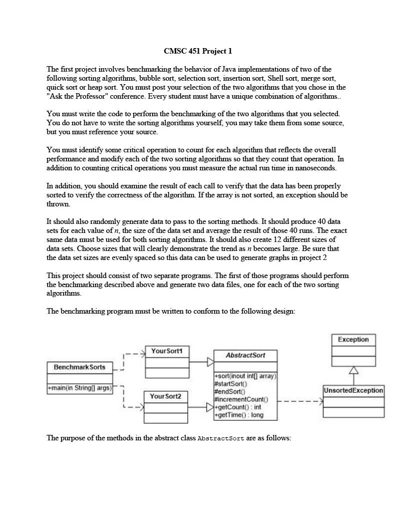  CMSC 451 Project 1 The first project involves benchmarking the behavior