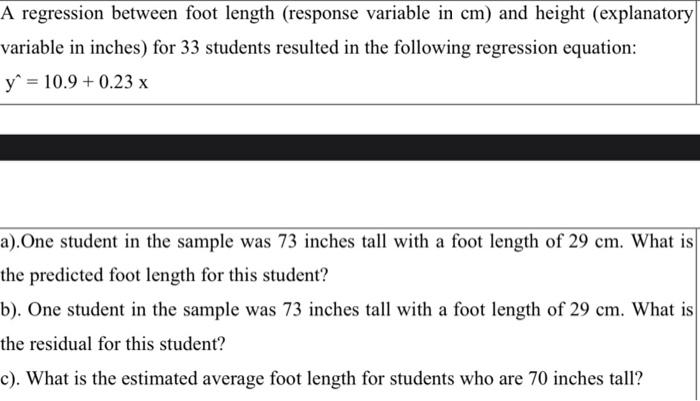  A regression between foot length (response variable in cm ) and