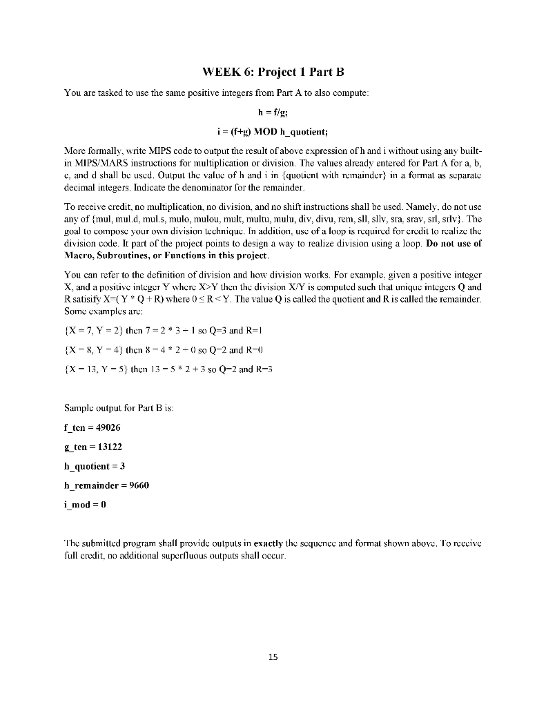  Write it in MIPS Code WEEK 6: Project 1 Part B