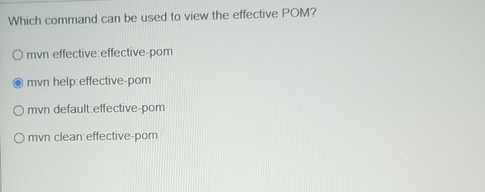  Which command can be used to view the effective POM? mvn