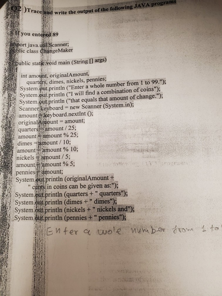 2 )Trace and write the output of the following JAVA programs