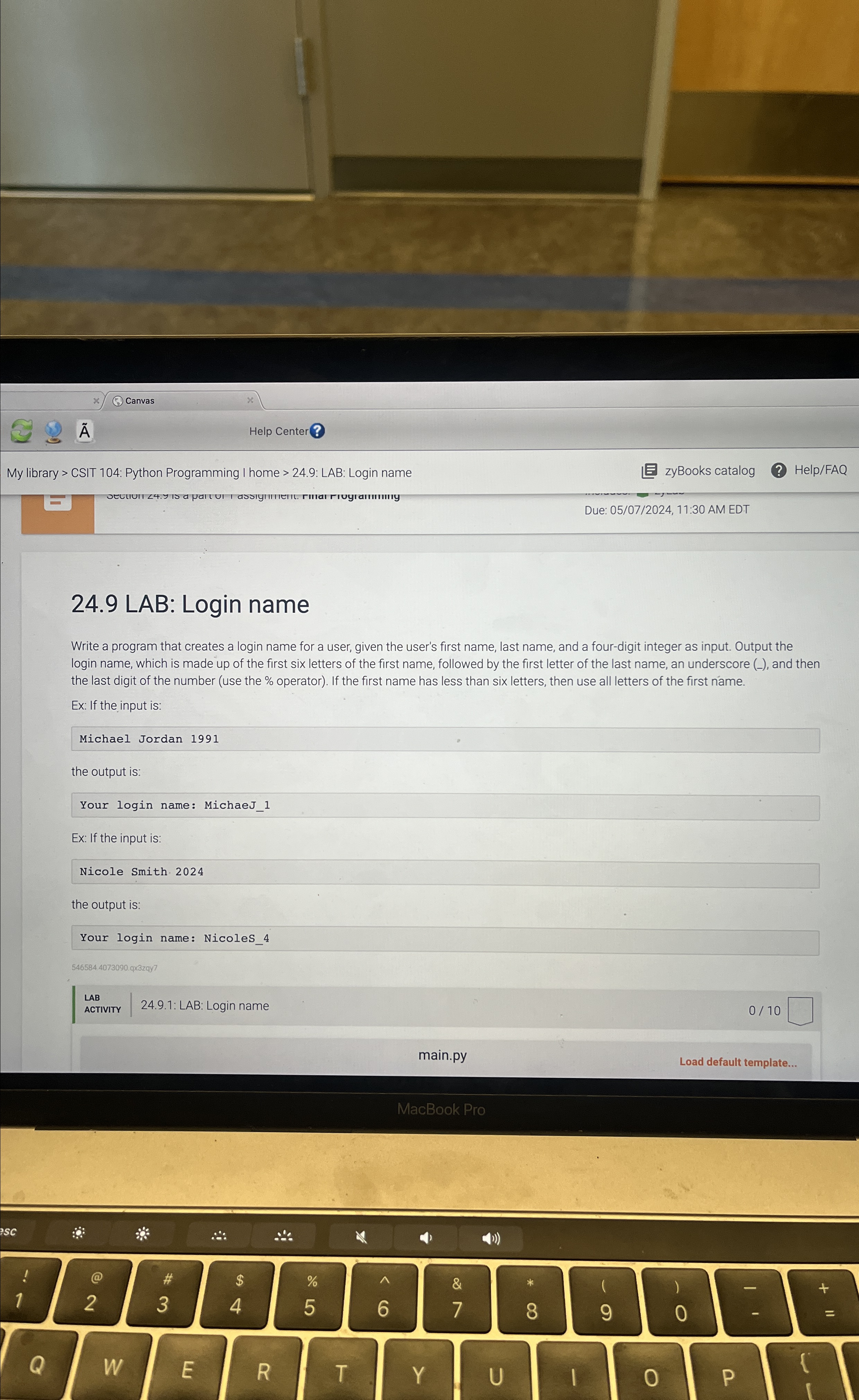  Canvas tilde(A) Help Center? My library > CSIT 104: Python Programming