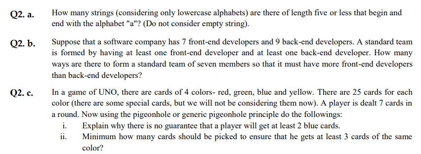  Q2. a. How many strings (considering only lowercase alphabets) are there