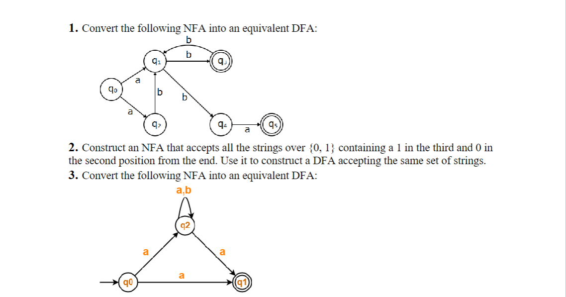  solve these problemsConvert the following NFA into an equivalent DFA: Construct