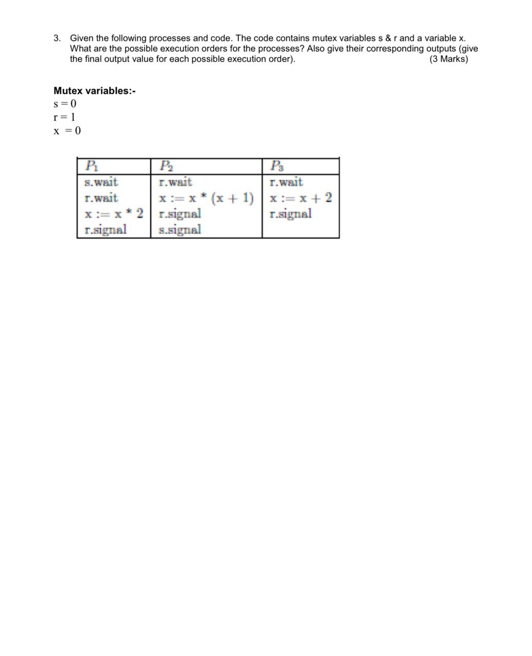  Given the following processes and code. The code contains mutex variables