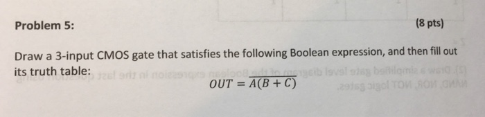  Problem 5 (8 pts) Draw a 3-input CMOS gate that satisfies