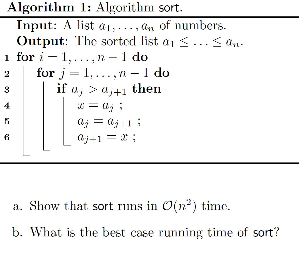  Algorithm 1: Algorithm sort. Input: A list a1,,an of numbers. Output: