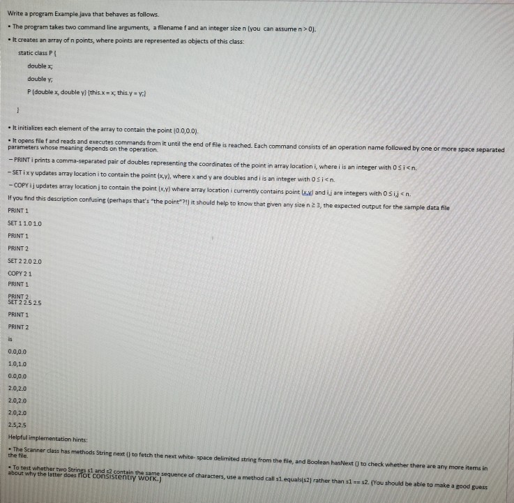 Write a program Example java that behaves as follows . The