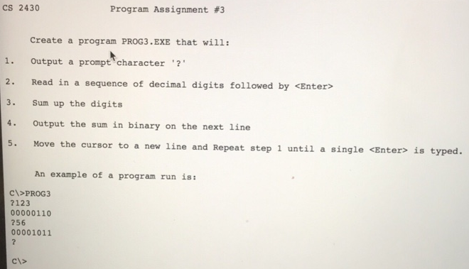 In C with exact output cS 2430 Program Assignment #3 Create a