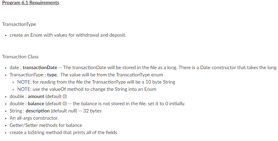 I need help with this Java Lab! - date : transactionDate --