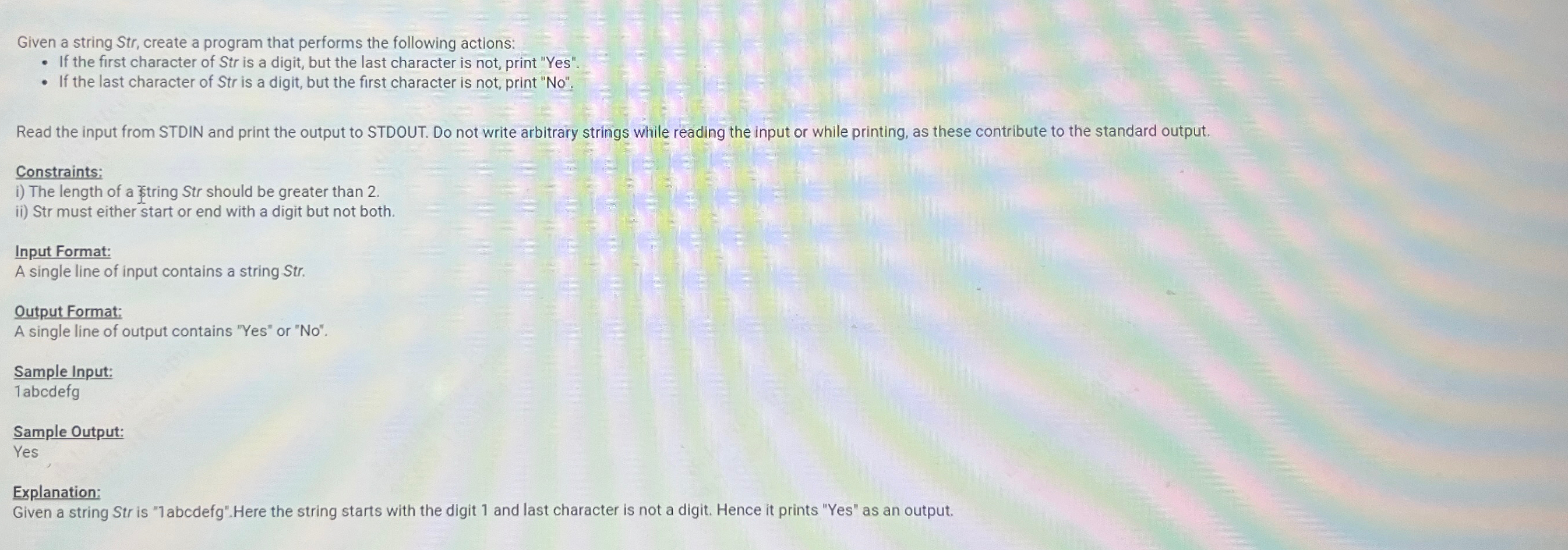 Given a string Str, create a program that performs the following