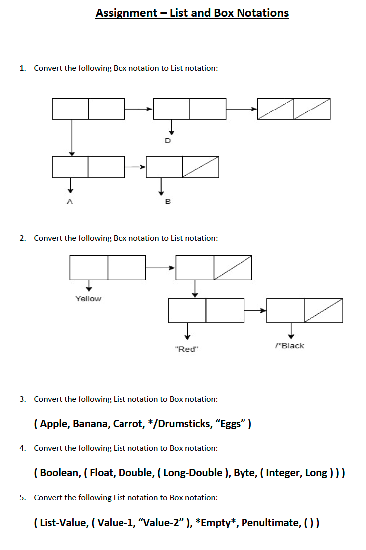  Assignment - List and Box Notations 1. Convert the following Box