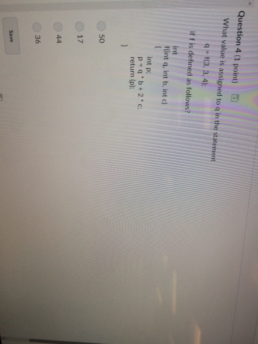 which has no parameters and doesn't return anything. Question 3 (1 point)