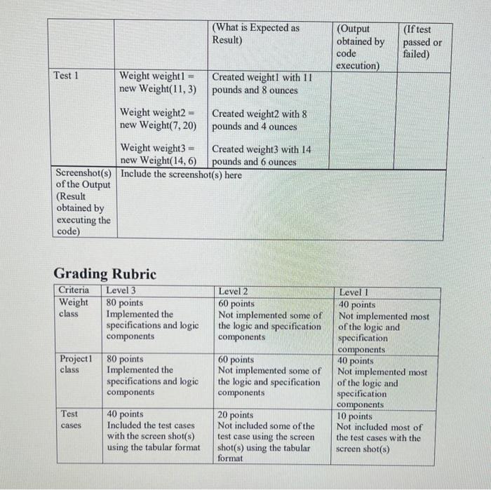 implemented. A Weight.java class that has three private variables, two private methods