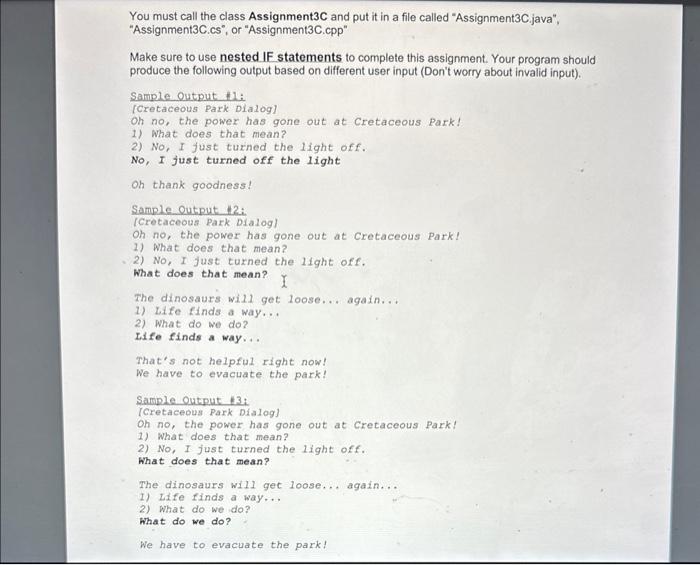 for different dialogue based on the player's choices. For this assignment, you