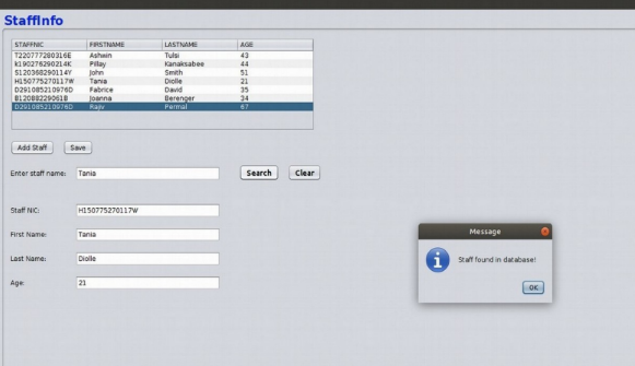 You are required to CODE AND design & implement a Staff Searching