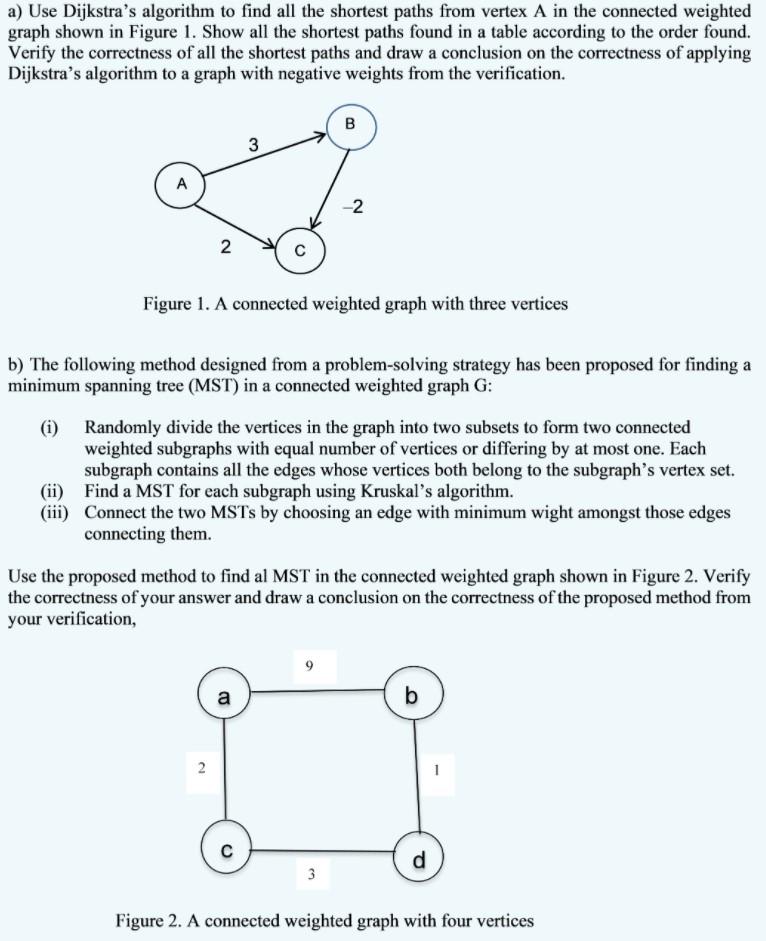 a) Use Dijkstra's algorithm to find all the shortest paths from