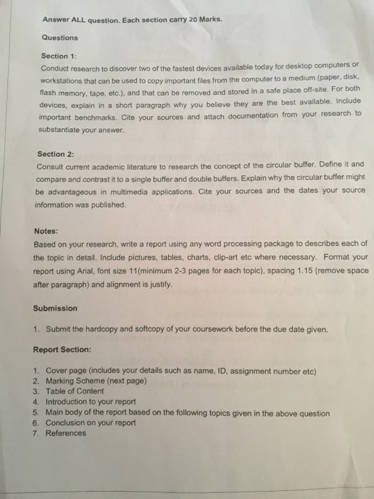  Answer ALL question. Each section carry 20 Marks Questions Section 1