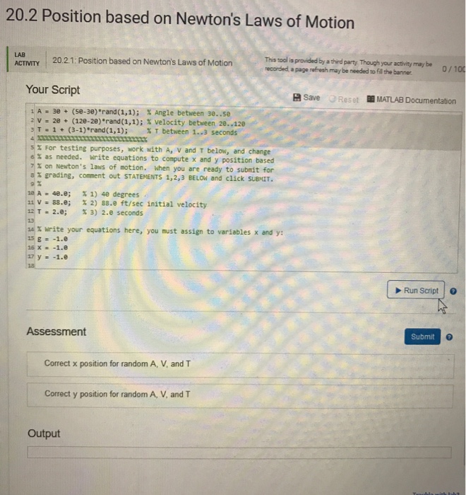 Newton's Laws of Motion LAB CTVTY 20.21: Position based on Newton's Laws