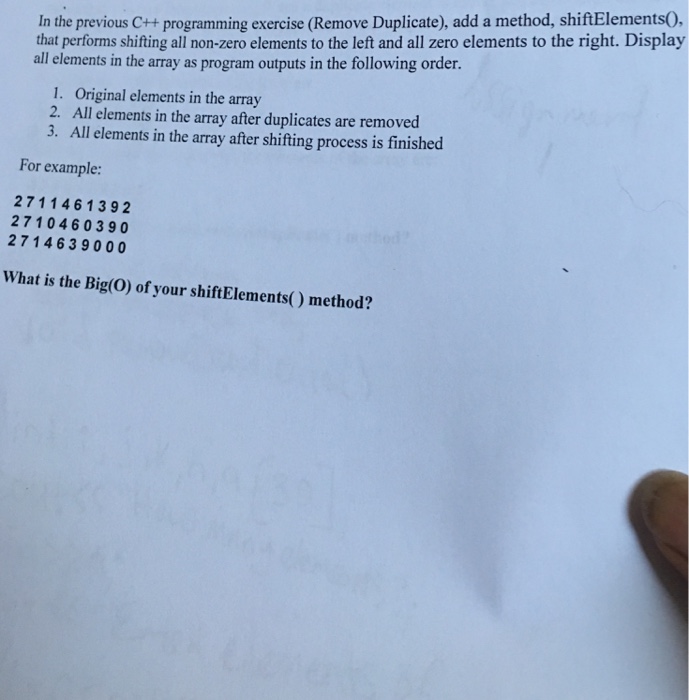  Data structure In the previous C++ programming exercise (Remove Duplicate), add