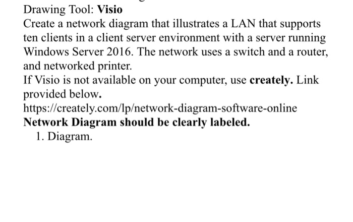 Networking. Please create the diagaram Drawing Tool: Visio Create a network