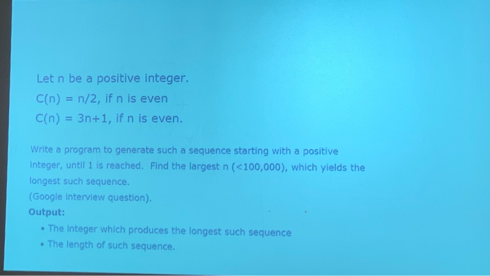 in java, Let n be a positive integer. C(n) = n/2, if