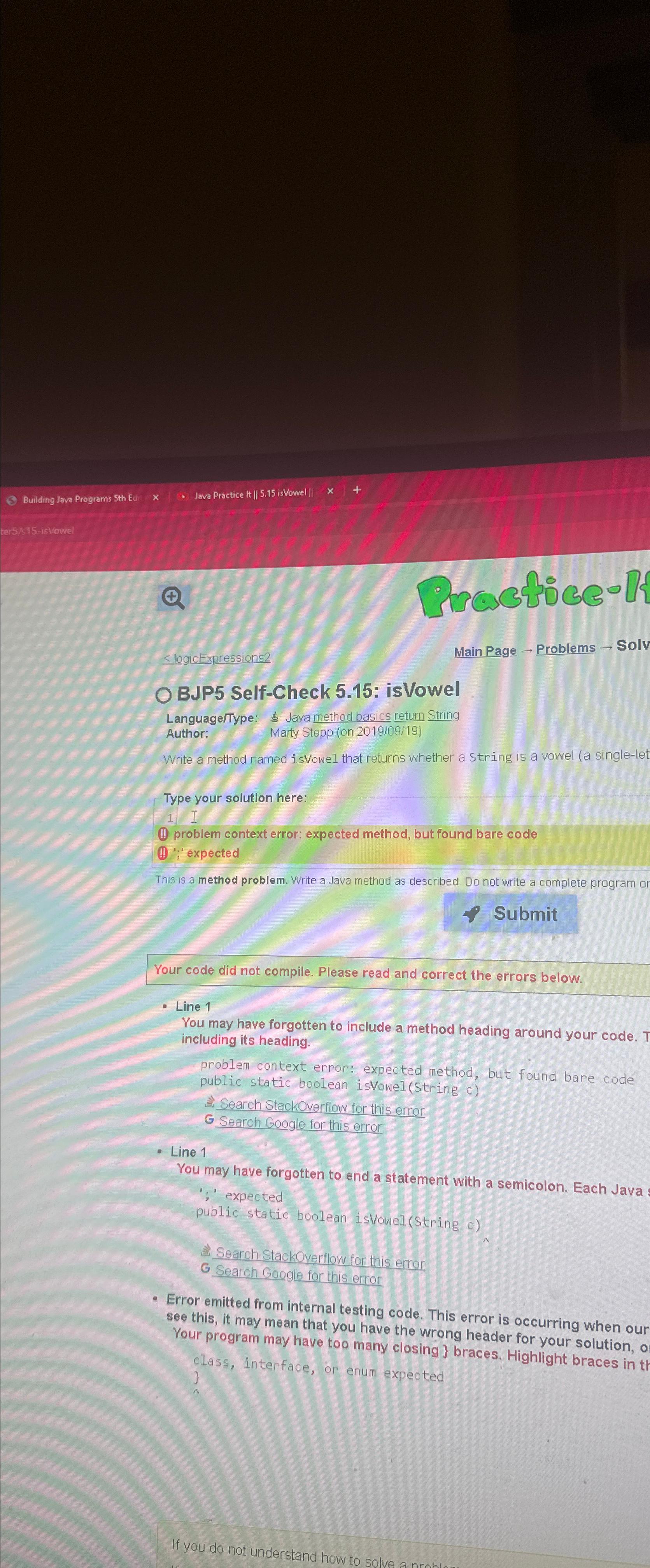  (). Precostice-li Main Page Problems Solv O BJP5 Self-Check 5.15: isVowel