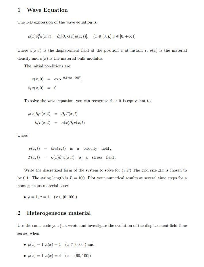 Write a matlab/python script using the pseudo-spectral method for the 1D wave