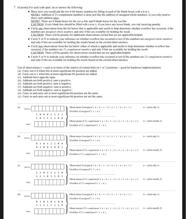  7 (8 points) For each (sub-lpart, do or answer the following: