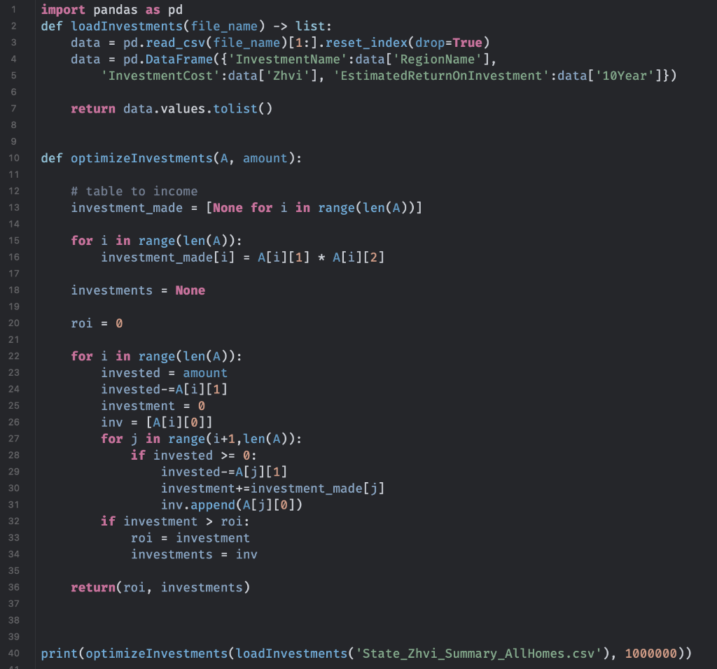 Using Python and Dynamic Programming algorithm How do I find the Max