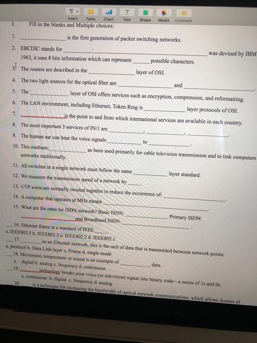  Insert Table Chart Text Shape Media Comment Fill in the blanks