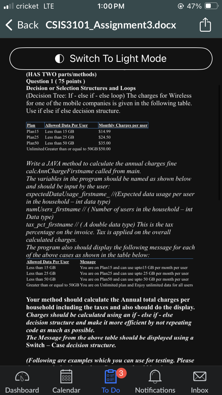  (1) Switch To Light Mode (HAS TWO parts/methods) Question 1(75 points