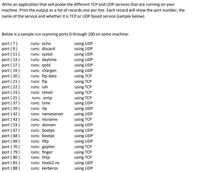  Should be in python Write an application that will probe the
