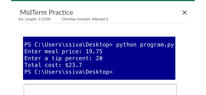 a meal (at a restaurant) and a tip p. The program then