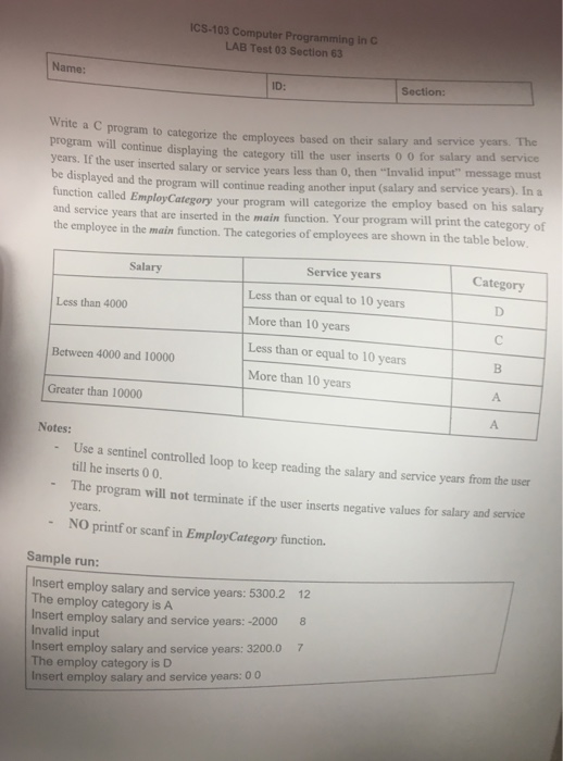  ICS-103 Computer Programming in C LAB Test 03 Section 63 Name: