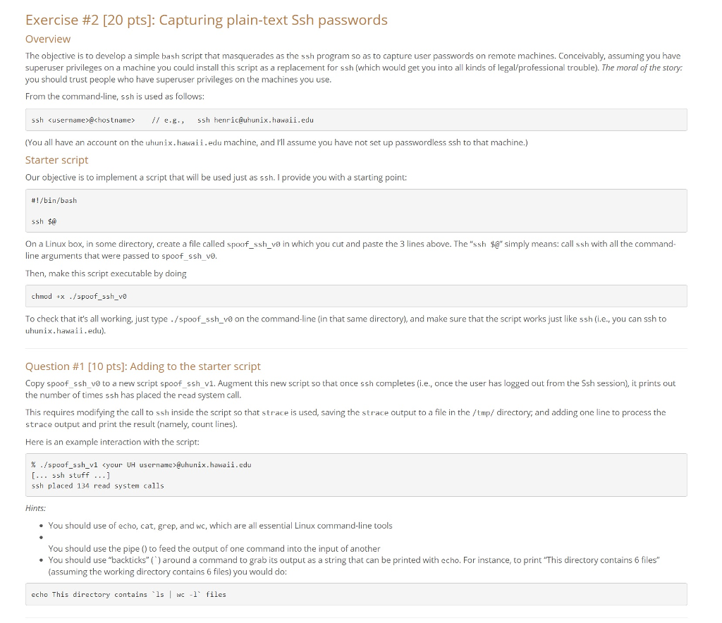Exercise #2 120 pts): Capturing plain-text Ssh passwords Overvievw The objective