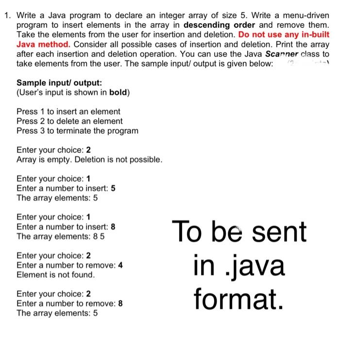  1. Write a Java program to declare an integer array of