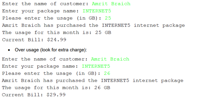 Adding methods to the InternetBill class: This project will incorporate an improved