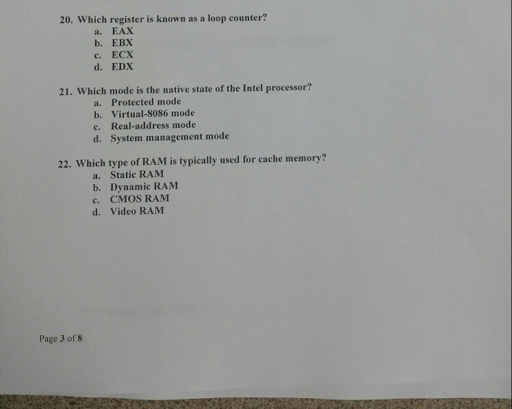 20. Which register is known as a loop counter? a. EAX