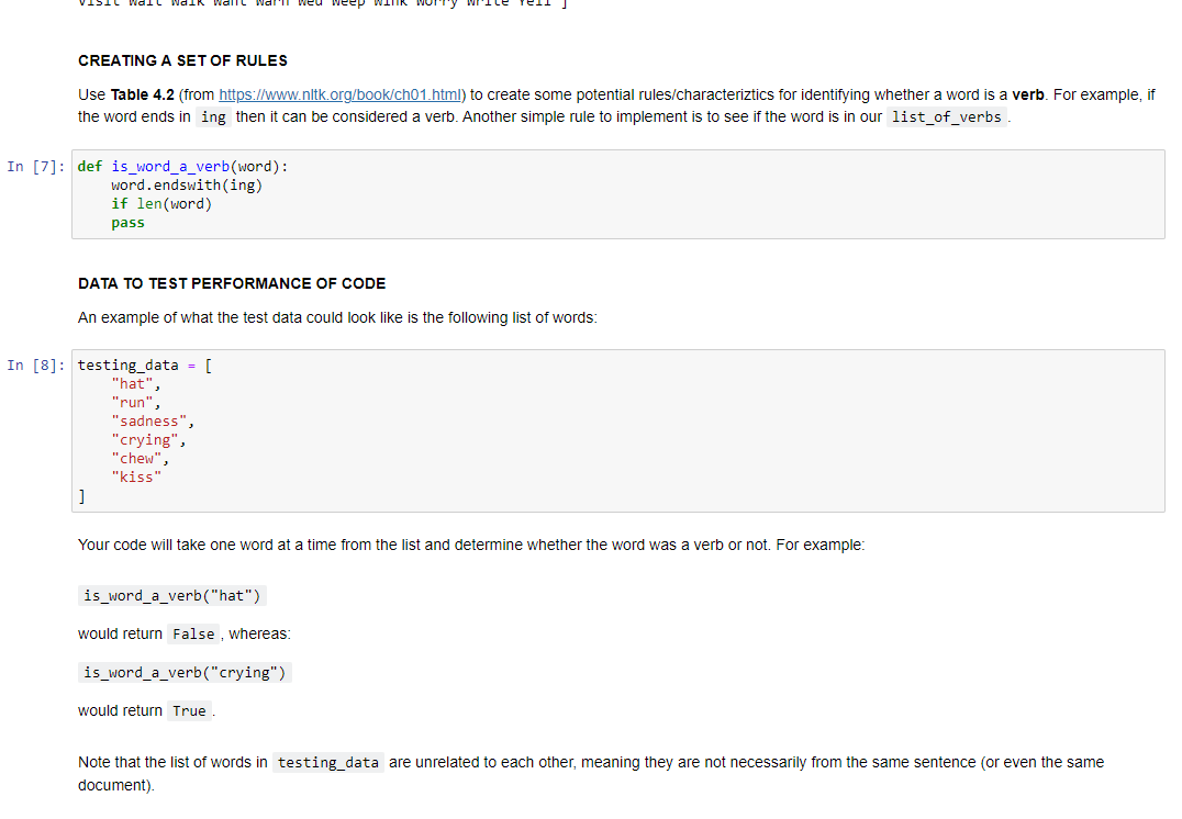  CREATING A SET OF RULES Use Table 4.2 (from https://www.nltk.org/book/ch01.html) to