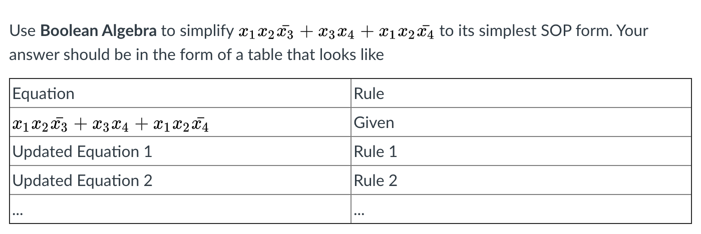  Use Boolean Algebra to simplify X1 X2 73 + x3 x4